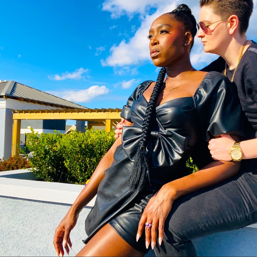 Faux Leather Mini Dress with Puff Sleeve